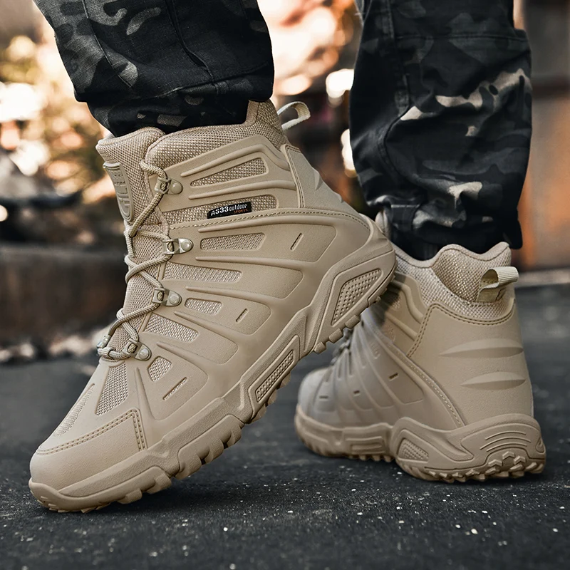 

Mens Work Boots Spring Summer Ultralight Breathable Combat Training Shoes Mens Outdoor Mountaineering Climbing Hiking Boots