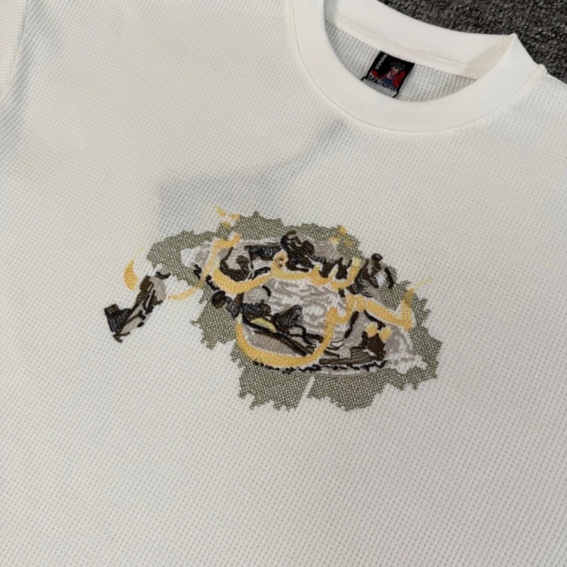 Übergroßer Waffelstrick-Pullover für Herren, Retro-Stickerei, Grafik, Rundhalsausschnitt, Langarm-T-Shirt, Baggy Streetwear, Lässiger Pullover – Detail 7
