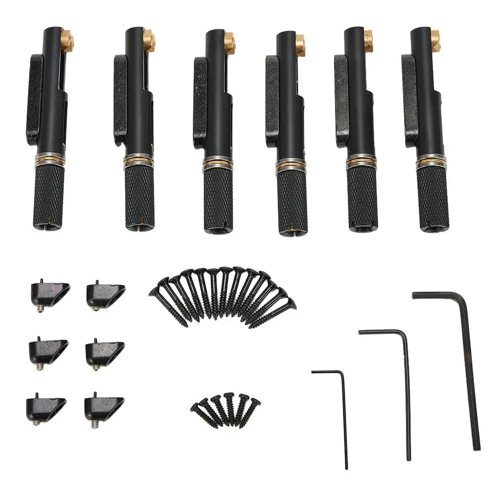 6 Strings Headless Guitar for bridge, Metal Material, Silver and Black Color, Easy to Install, Includes Screws and Wrenches