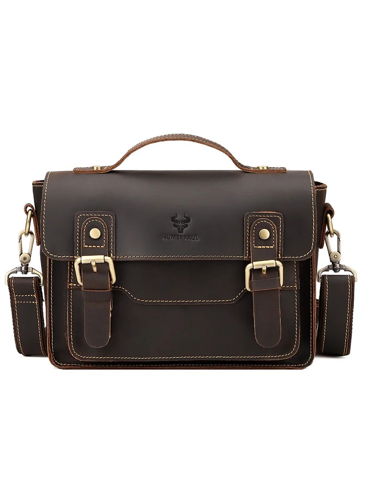 

First Layer Cowhide Men's Crossbody Bag Luxury Design Retro Shoulder Bag Daily Commuting Genuine Leather Men Small Square Bag