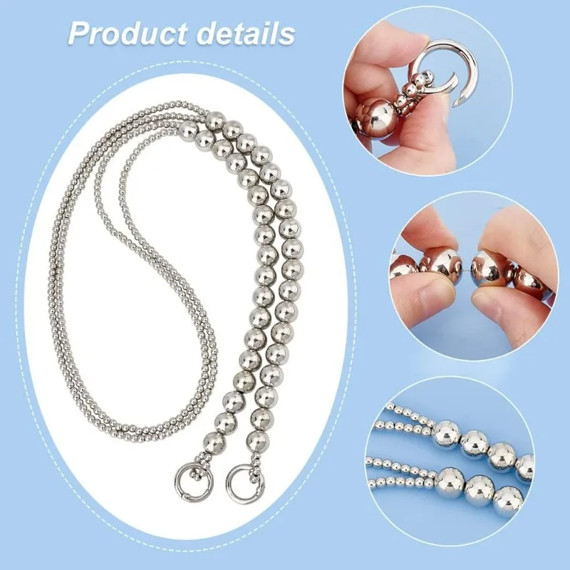 43 Inch Pearl Bag Chain, Silver Pearl Purse Strap 14mm 5mm Beaded Bag Strap Acrylic Pearl Bead Handle Replacement Chain Long