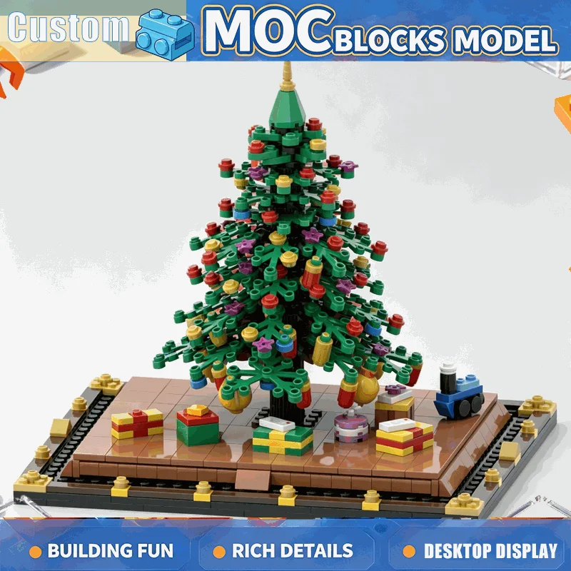 630PCS Christmas Tree MOC Building Blocks Holiday Ornament Train Gifts Decor Model DIY Creative Assembly Xmas Toy Popular Gift