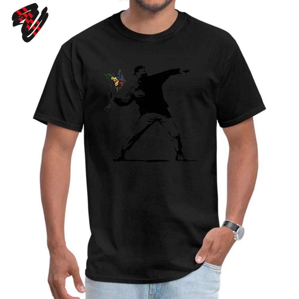 Swag Banksy Flower Thrower T Shirts 100% Cotton Fabric Men Tshirt Mens T-shirts Novelty Street Art Designer Rebel Tees s-5xl