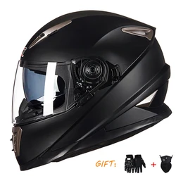 Casco de motocicleta de doble lente para hombre y mujer, equipo de protección de cabeza, cara completa, aprobado por DOT, Motocross, Invierno