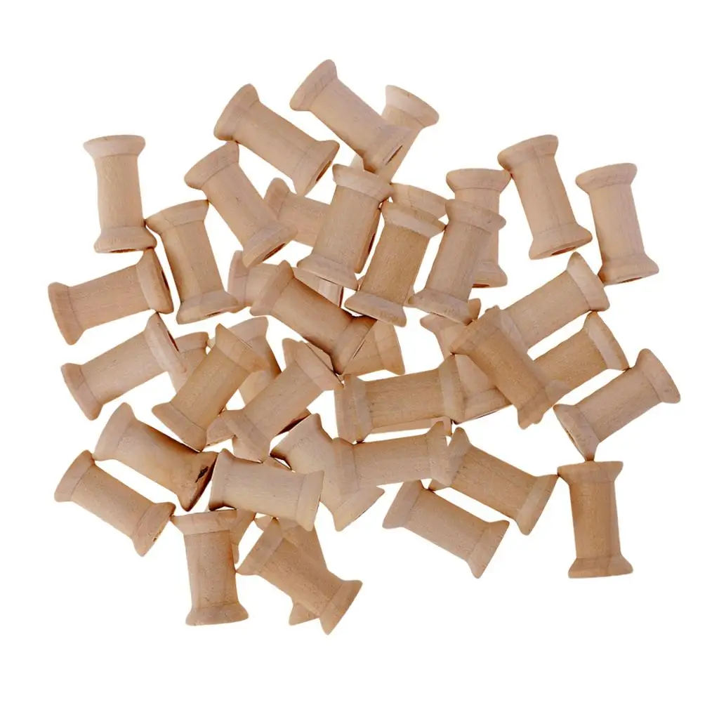 50Pc Wooden Spools Bobbins for Sewing Craft Ribbon Floss Organizer 27mmx16mm