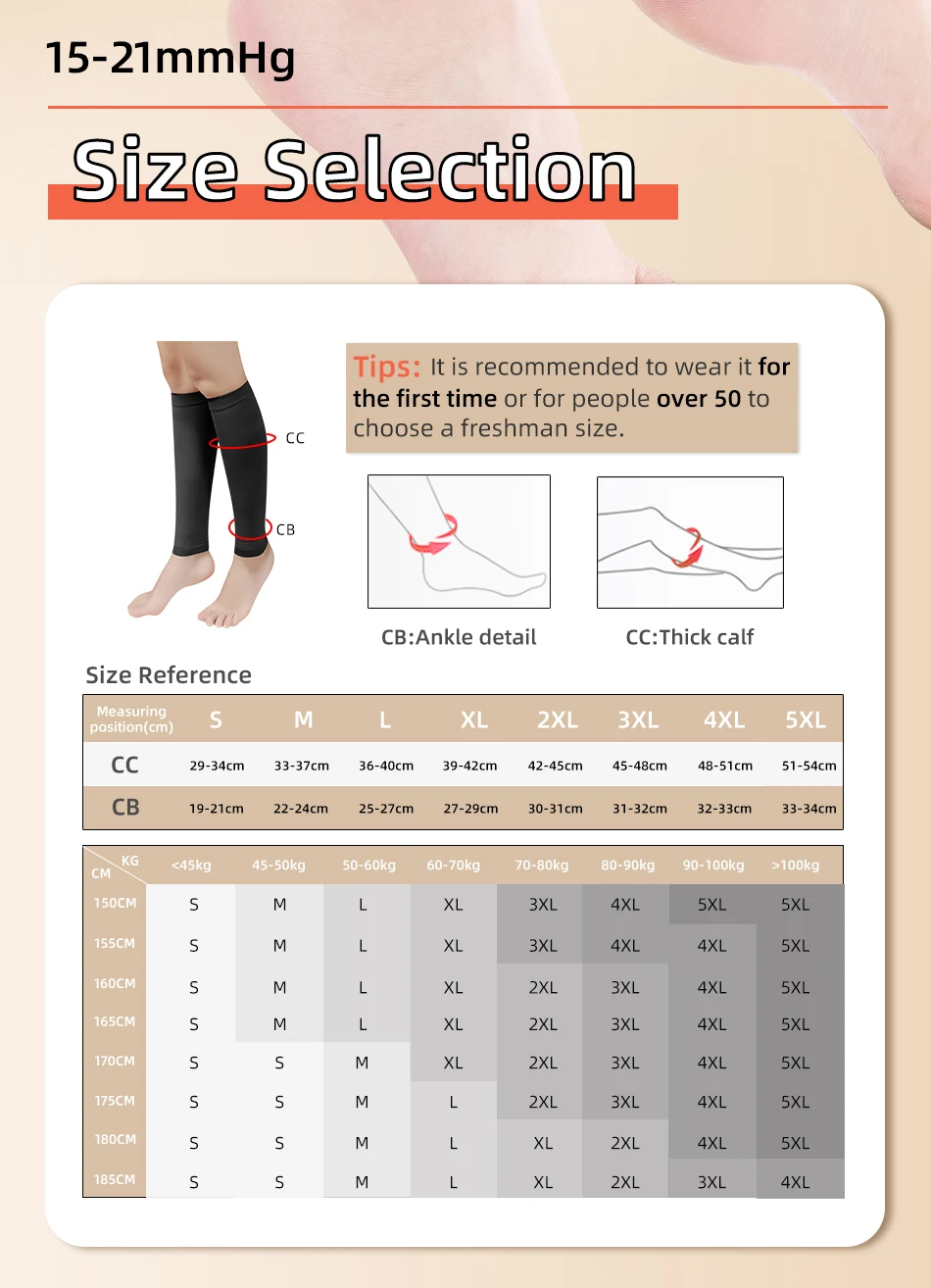 Legbeauty 15-21mmHg Übergroße Kompressions-Wadensocken für Damen, Elastische Athletische Laufsocken ohne Fuß, Wadenkompressionsstrümpfe gegen Krampfadern, S-7XL – Detail 2