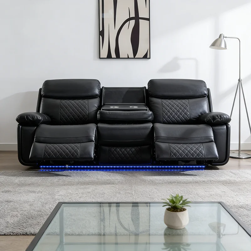 

# Versatile Dual-use Synthetic Leather Reclining Sofa Chair for Seater with Charger Lighting Cup Holders Speaker