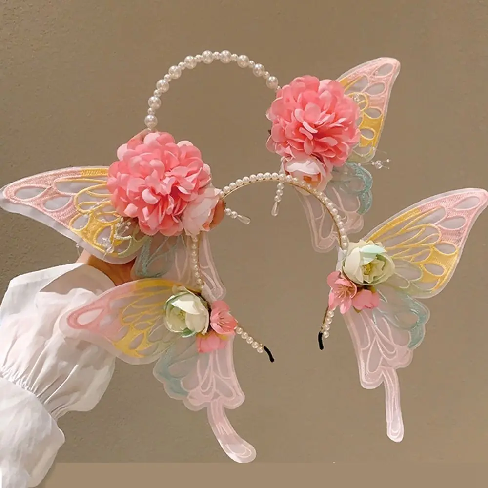

Sweet Mesh Elf Ear Butterfly Headband Pearl Lolita Children's Hair Hoop Hair Ornaments Headwear Flower Headband Girls