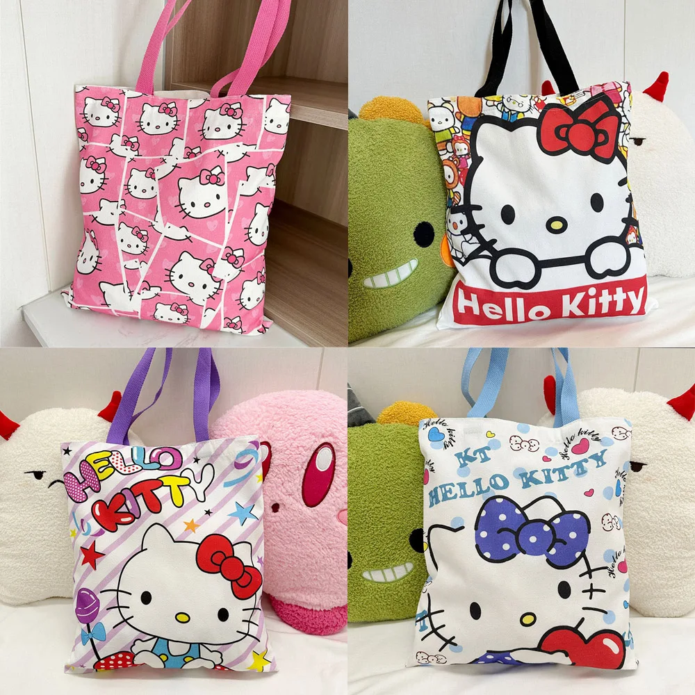 Sanrio Hello Kitty Kawaii Anime Canvas Bag Cute Cartoon Fashion Handbags Large Capacity Tote Casual Satchel Female Backpack Gift