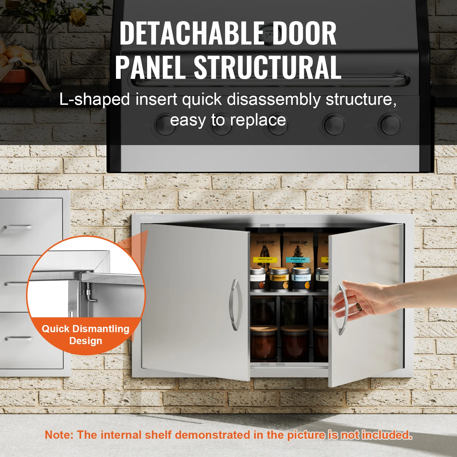 SucceBuy شواء باب الوصول 36x21 بوصة مزدوجة في الهواء الطلق باب المطبخ الفولاذ المقاوم للصدأ فلوش جبل الباب جدار الباب العمودي مع مقابض