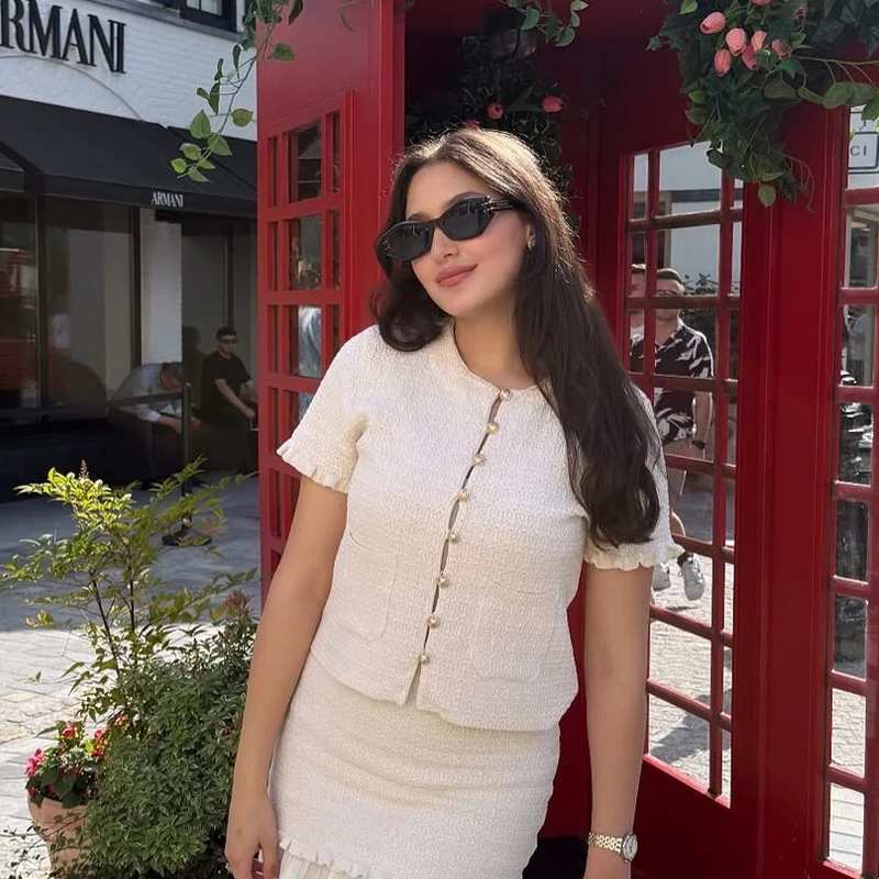 

Женский летний кардиган, розовый трикотаж с короткими рукавами, повседневный однобортный короткий топ с круглым вырезом, новая трикотажная одежда для отпуска