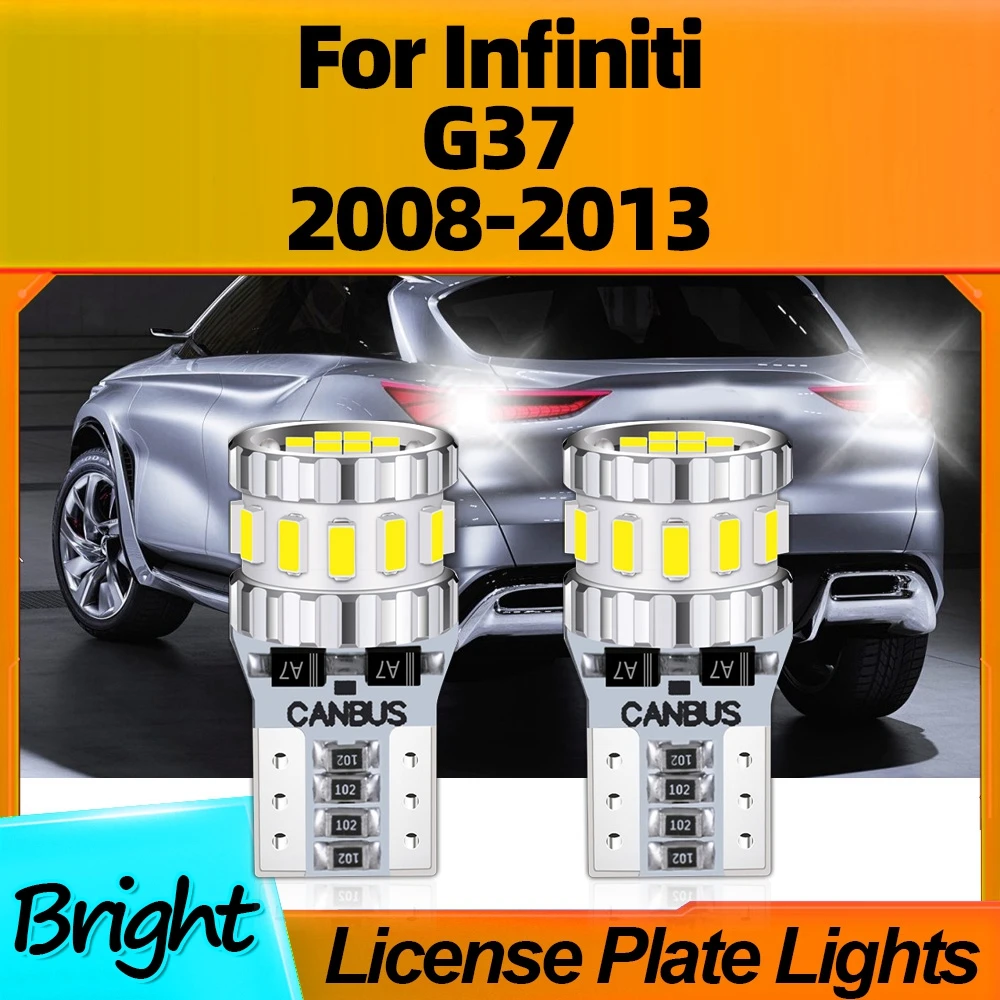 

2Pcs High Bright T10 LED License Plate Lights CSP Chips W5W 6000K White 800LM For Infiniti G37 2008 2009 2010 2011 2012 2013