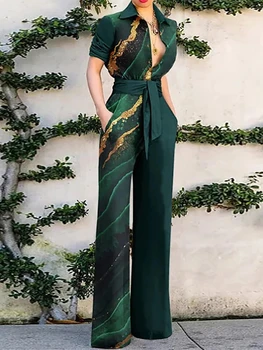 Overall Frauen Herbst und Winter 2022 Neue Frauen Art Und Weise Druck Lange Hülse Revers Lose Beiläufige Overall Overall Frauen Eleganz