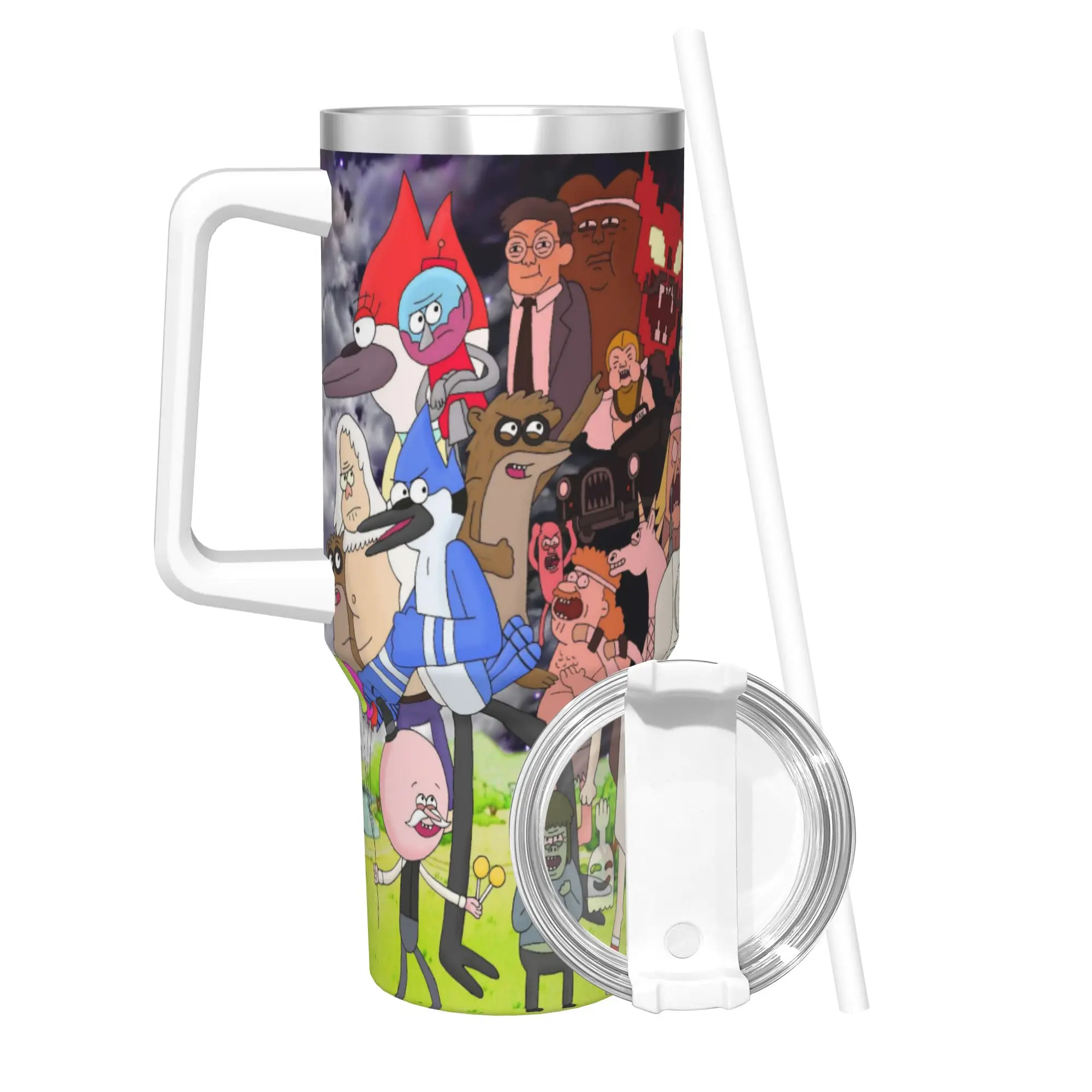 Regulars Show Cartoon Character Tumbler With Straw  Stainless Steel Tumblers Mug Double Wall Vacuum Insulated for Cold Or Hot