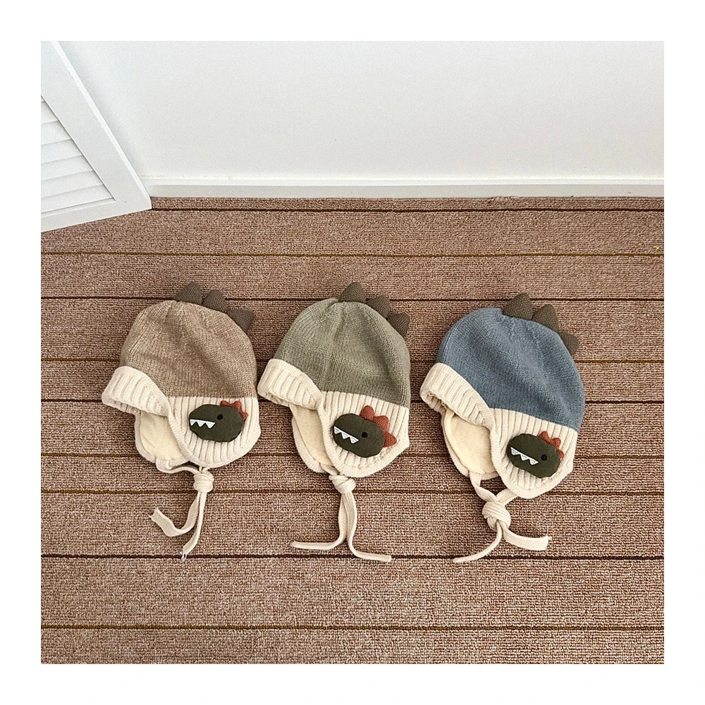 MILANCEL جديد الشتاء الاطفال حماية الأذن قبعة 2-6T الكرتون ديناصور الفتيان متماسكة قبعة دافئة في الهواء الطلق الأطفال الدانتيل يصل غطاء محرك السيارة