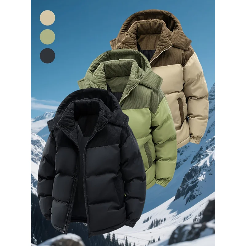 

Men's Winter Contrast Color Hooded Cotton Jacket，New Year Visiting Relatives and Friends，Vintage Color Blocking Easily Stands Ou