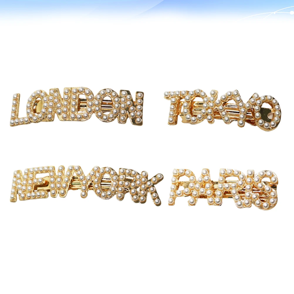 

4pcs Hair Pins Clip Beautiful Accessories for Women Girls Rhinestone Pins City Name Hair Clip Barrettes Party Headwear