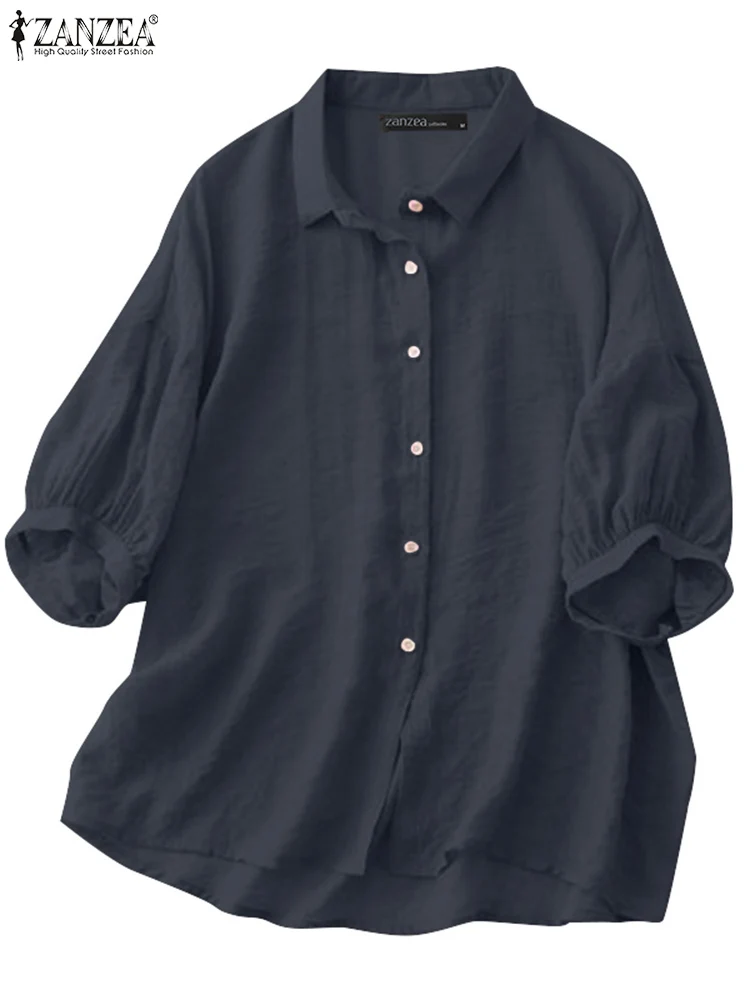 

ZANZEA Summer Solid Shirt Women Fashion Lapel Neck 3/4 Sleeve Blouse Elegant Casual Loose Work Tops Female Party Blusas 2024