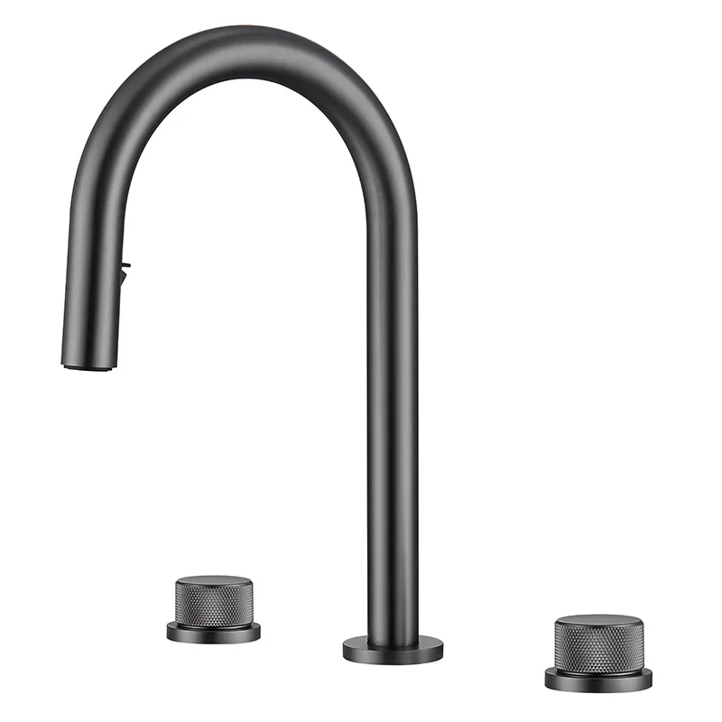 

All-copper pull-out basin faucet bathroom cabinet washbasin shampoo hot and cold double control washing faucet FT2502