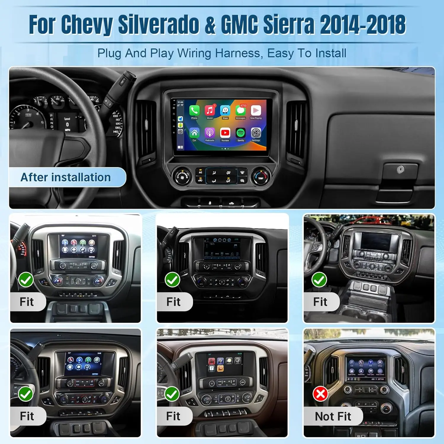 For Chevrolet Silverado 2014-2018 Android Touch Screen Car Radio WiFi GPS Navigation Auto Carplay Multimedia Player Head Unit