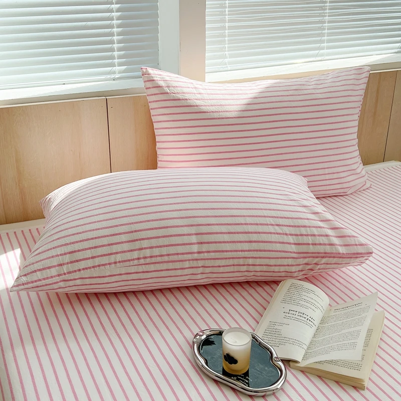 Bonenjoy 2pcs Pillowcase 100% Cotton Pillow Cover Stripe Style Pillowslip Skin-friendly Cushion Cover 48x74cm funda almohada