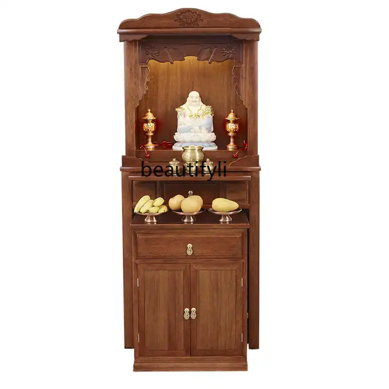 Buddhist shrine stand cabinet solid wood modern new Chinese shrine golden silk teak Buddhist shrine cabinet Bodhisattva cabinet