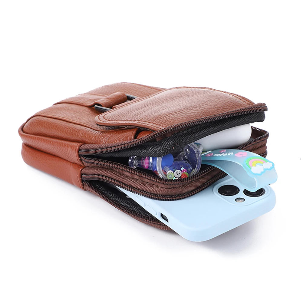 Men's Mini Pocket Wallet Pouch Cowhide Leather Messenger Bag Multi-pockets Belt Bag Outdoor Fanny Pack Bag Cell Phone Waist Bags
