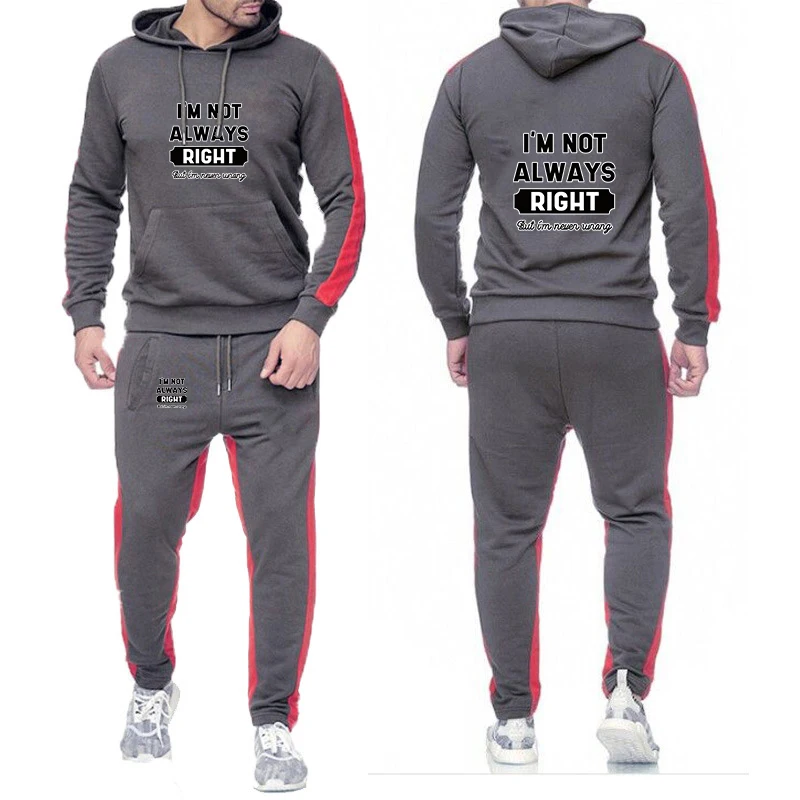 

I'M NOT ALWAYS RIGHT Print 2026 Spring Autumn Men's New High Quality Hoodies + Casual Sweatpants Solid Color Suit