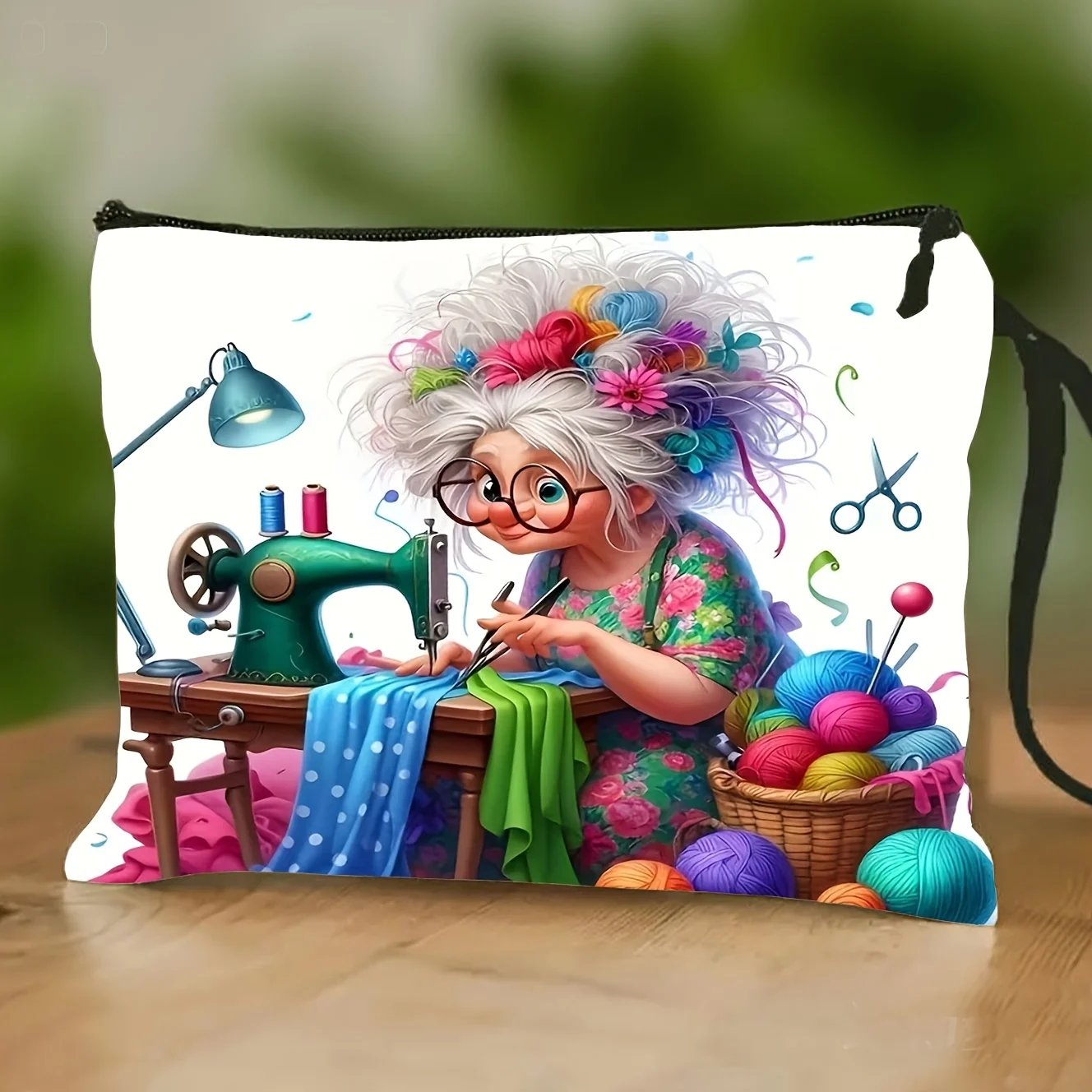 Grandma's Sewing Makeup Bag - Colorful Printed Portable Durable Zippered Storage Pouch with   Pencil Case Toiletry B