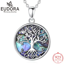 EUDORA New 925 Sterling Silver Tree of Life Pendant Necklace Abalone Shell Jewelry Elegant Fashion Party Gift