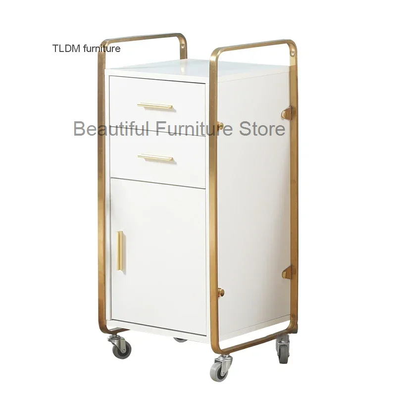 Multifunctional Solid Wood Salon Trolley Home Salon Furniture Removable Storage Shelf Barber Shop Tool Cart with Wheels