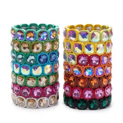 Colorful 15mm Crystal Elastic Bracelet Enamel Stretch Rhinestone Bangle Tile Bead Bracelet for Women Fashion Jewelry