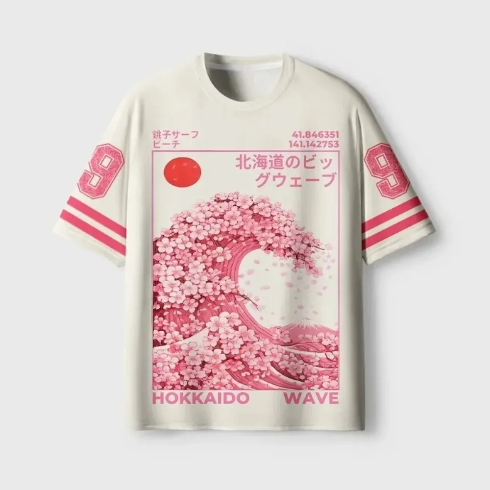 Round-necked Pink Cherry Blossom 3D Print Quick-dry Breathable Sports Men WomenLoose Tshirt Fashionable Street Parental Clothing