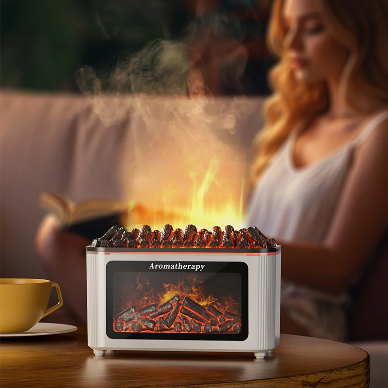 Difusor de Aromaterapia con Llama de Chimenea, Humidificador de Aire, 7 Colores, con Apagado Automático para el Hogar, Oficina, Dormitorio, Yoga