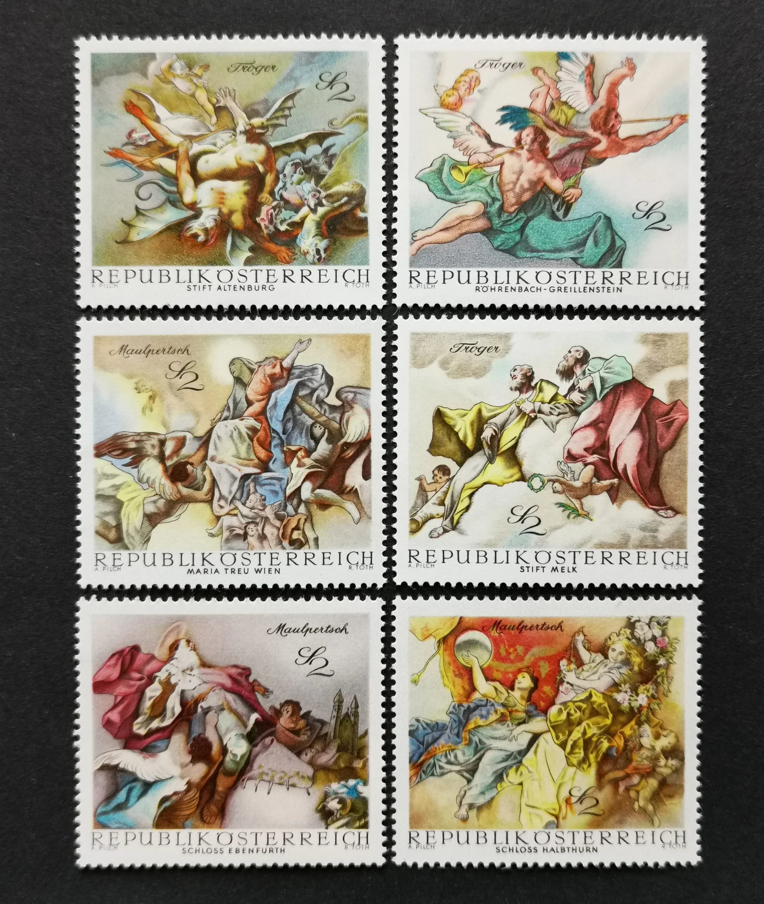 6Pcs/Set New Austria Post Stamp 1968 Baroque Painting Art Postage Stamps MNH