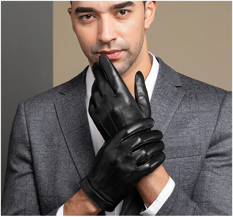 New 2022 Spring Gloves Men Real Leather Gloves Touch Screen Black Real Sheepskin Thin Warm Driving Gloves