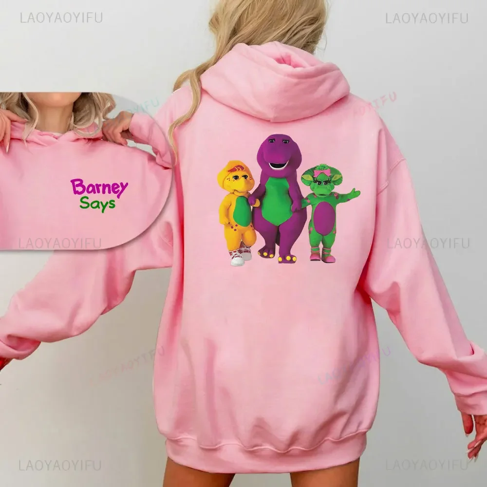 سترة بقلنسوة على شكل ديناصور أرجواني من Barney and Friends، سويت شيرت برسومات للزوجين، هدية خريفية لصديقتك، ملابس عصرية للشارع