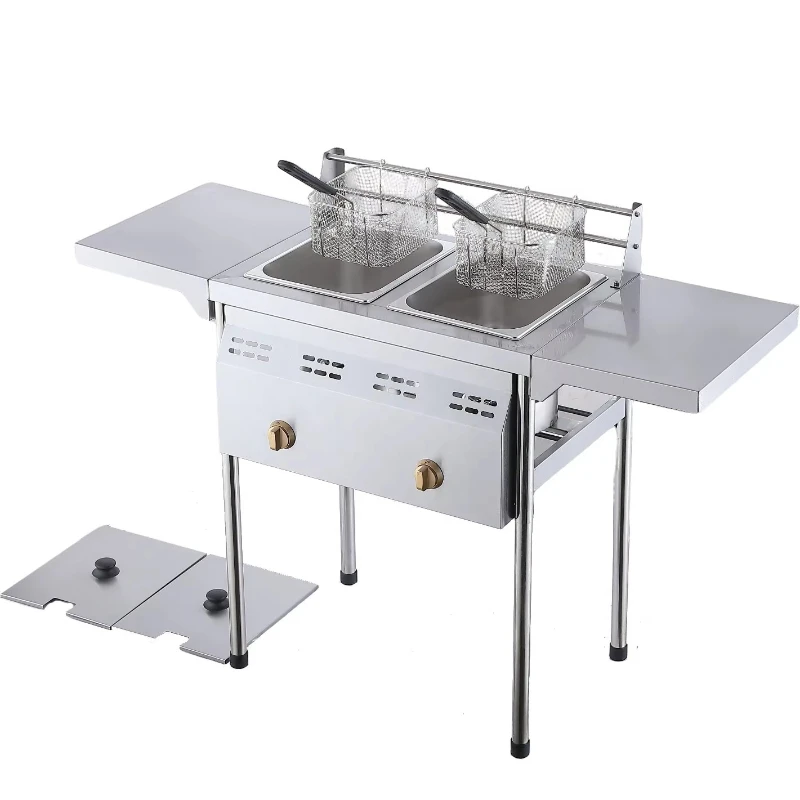 Commercial Two Tank Deep Fryer Gas Cooker with Two Stainless Steel Basket Oil for Outdoor Frying 2 tank 2 Basket