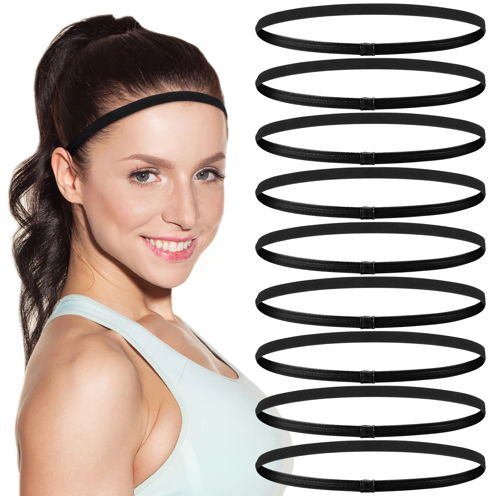 

9Pcs Running Headband Non-Slip Stretchy Sweatproof Sports Yoga Hair Band Unisex Black Football Dance Accessories