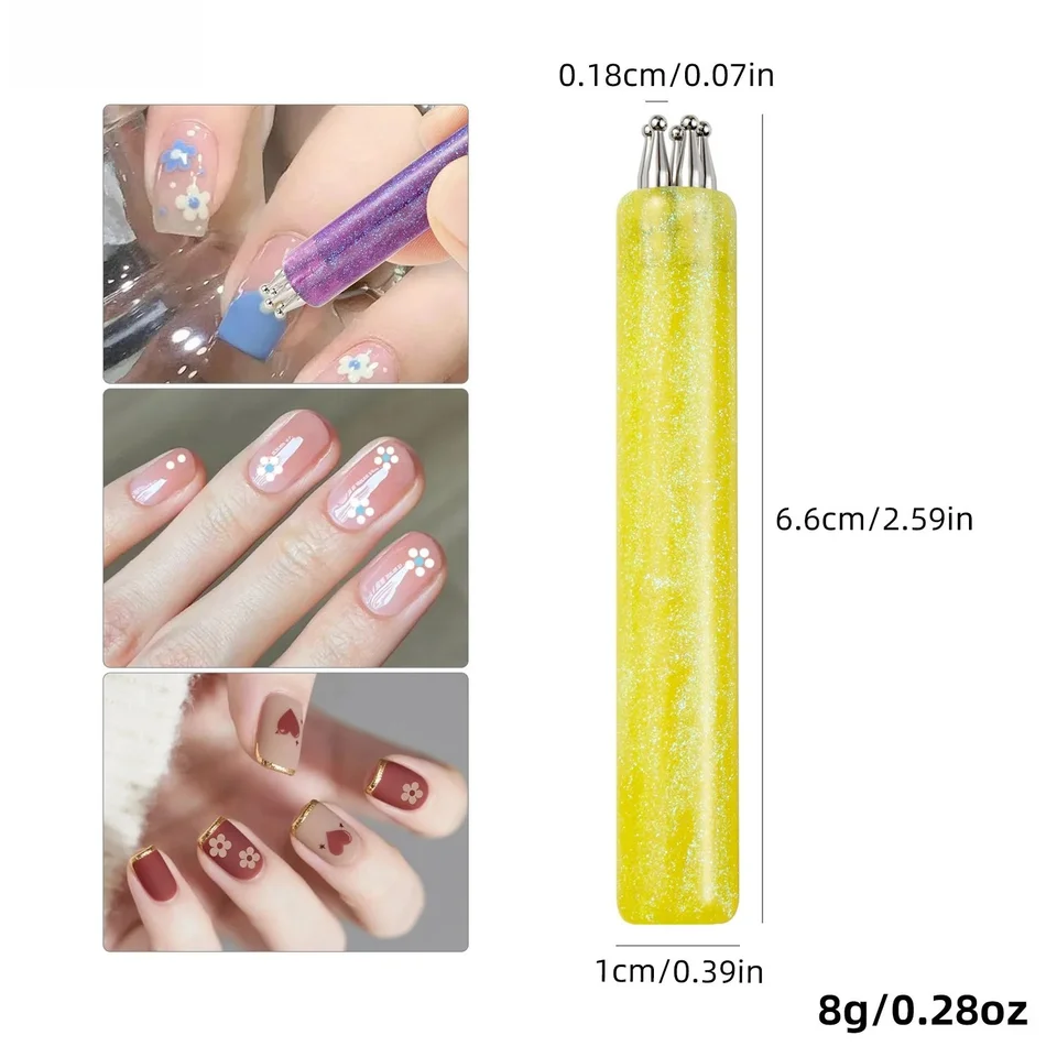 1 Pieza de Herramienta de Puntos de 5 Pétalos para Arte de Uñas DIY, Creador de Flores, Punta Fina, Recolector de Piedras, Mango con Brillantina, Herramientas de Manicura 6