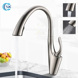 Brushed Kitchen Faucets Brass Pull Out Kitchen Faucet Black Hot And Cold Water Mixer Tap Deck Mounted Gourmet Kitchen Faucets