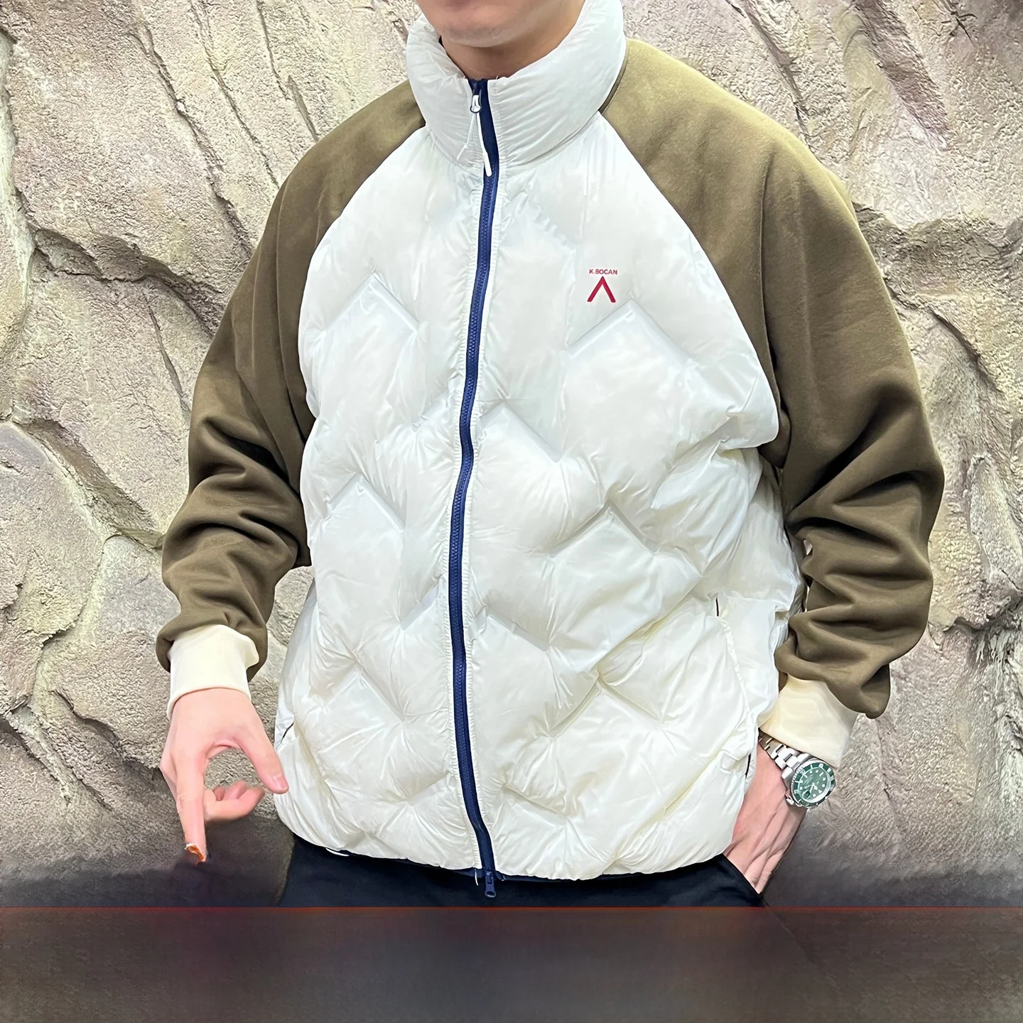 

Windproof Water-Resistant Cotton Jaet Youth Casual Lightweight Warmth Color Blo Design Stand Fit Long Sve Coat