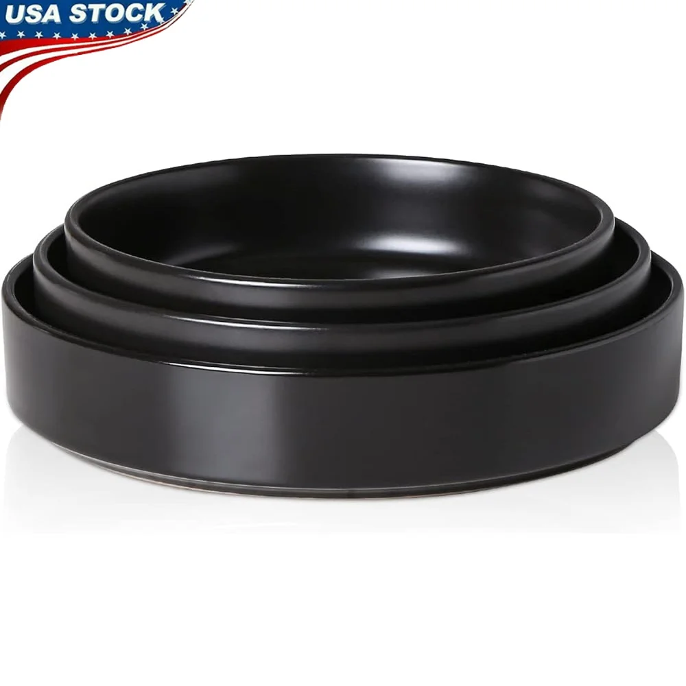 

Современная черная керамическая посуда, набор мисок для сервировки из 3 предметов, минималистичная посуда, безопасные миски для микроволновой печи, идеальные салаты, макароны, овощи