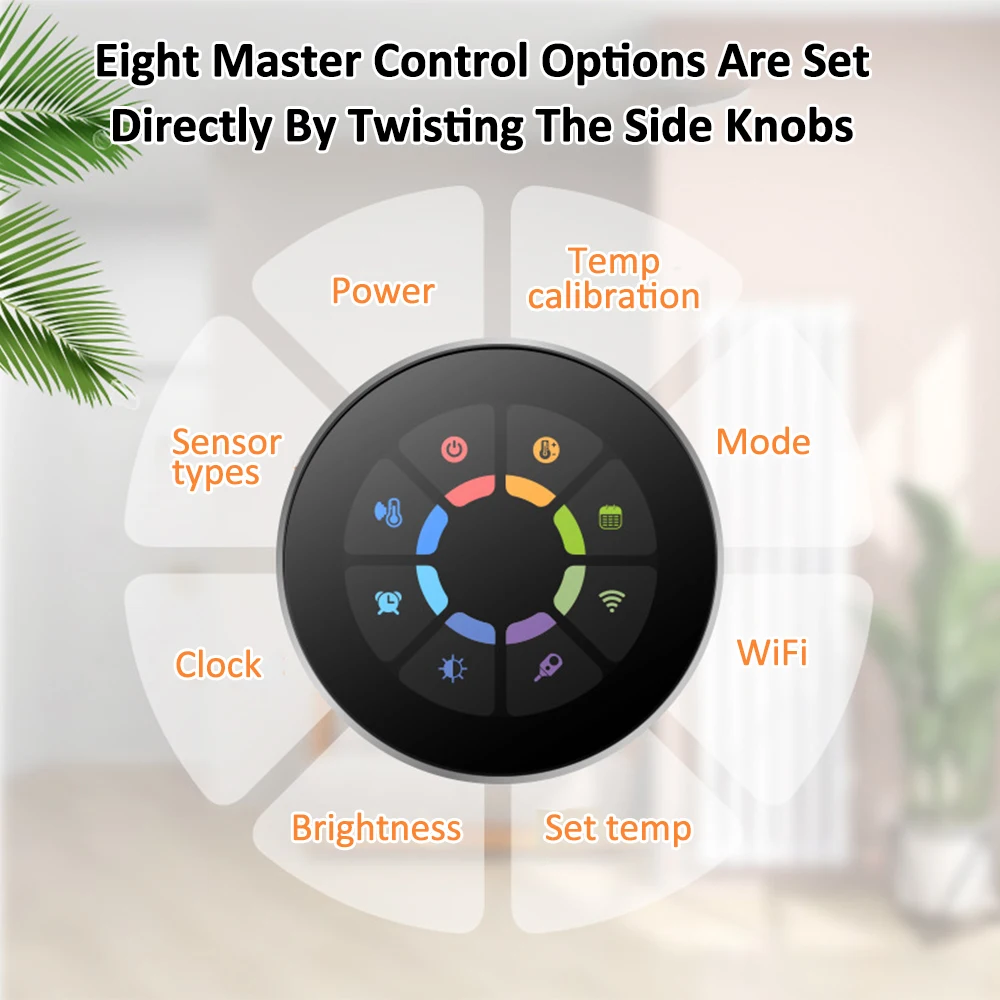 WiFi Smart Thermostat Color Screen Rotary Heating Thermostat with Backlight/Temperature/Sensor/Time Temperature Calibration