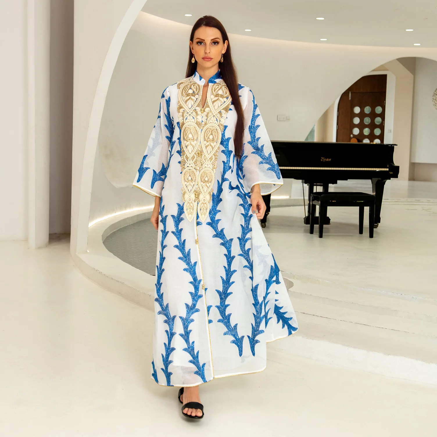 AB235 dress Muslim women's abaya pair flower mosaic embroidered gown Türkiye dress