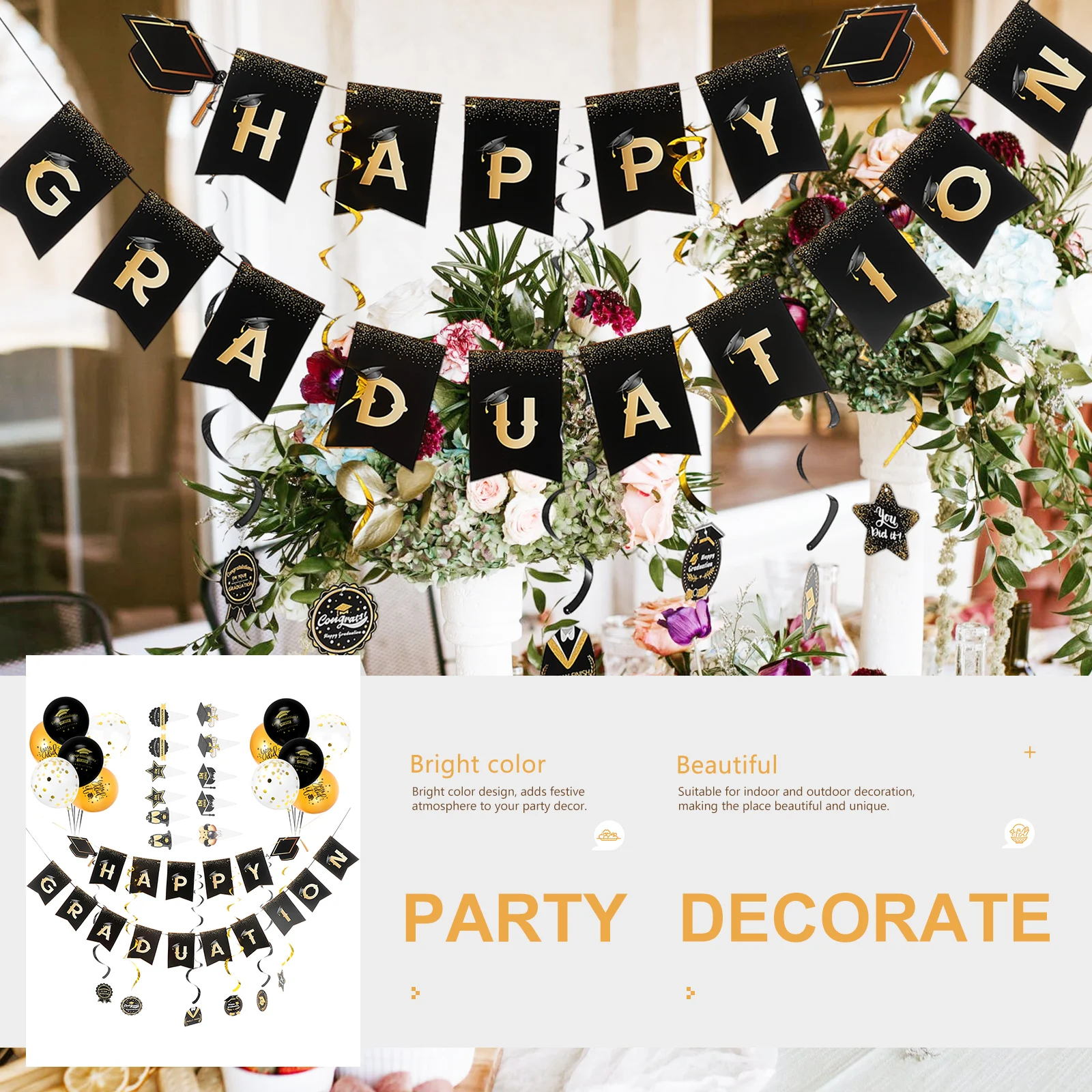 

1 set 1 Set Graduation Latex Balloon Pvc Paper Banner Party Decorations 2022 Graduation Balloons For Indoor Outdoor Events Cake