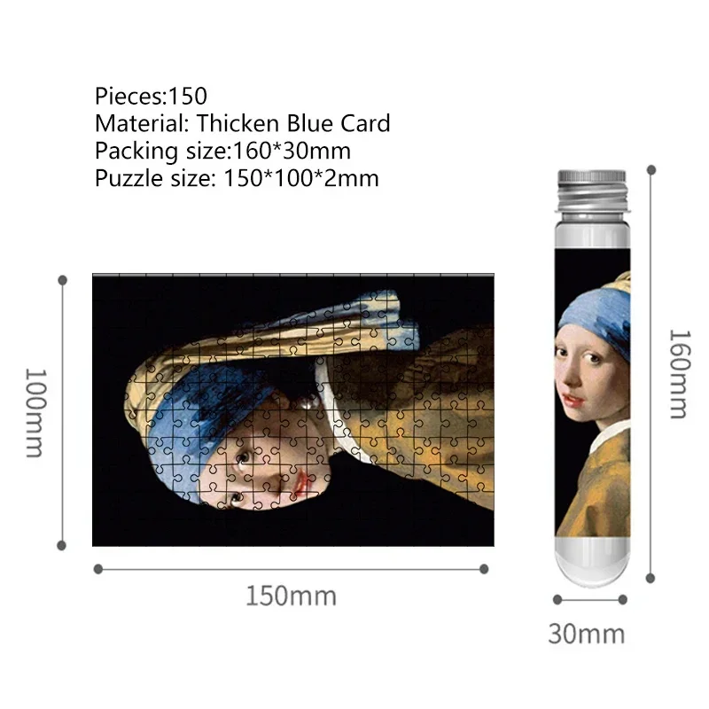 150PCS Mini Test Tube Jigsaw Puzzles The Girl with the Pearl Earring Decompression Toy Fridget Puzzle Game Family Decoration