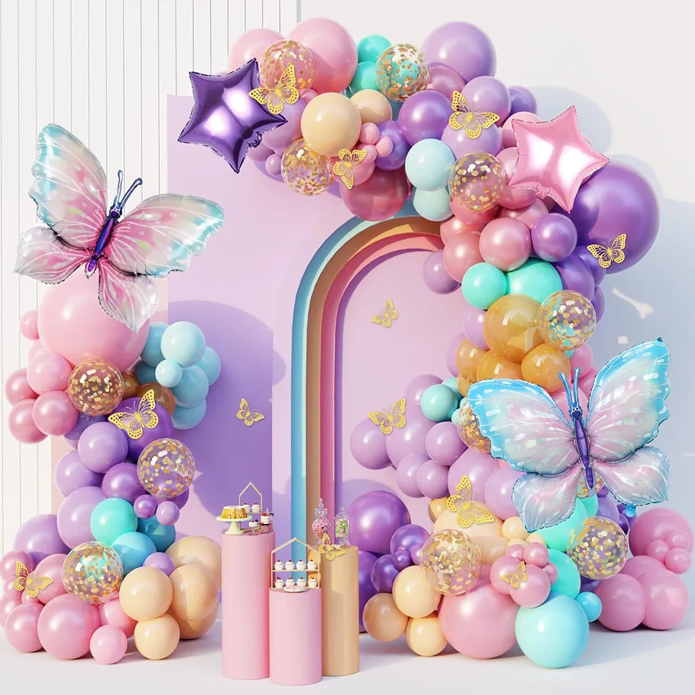 Schmetterling rosa und lila Ballon Girlande Bogen Set, Geburtstag Baby Dusche Dekoration rosa lila blau Konfetti Stern Ballon