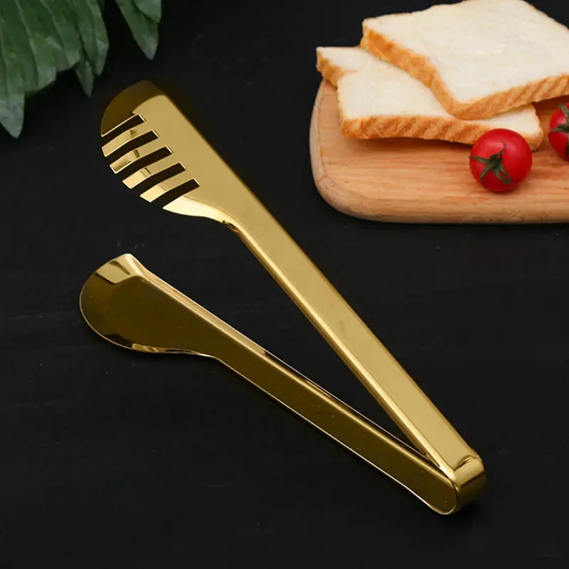 1Pc Golden Stainless Steel Food Tong BBQ Clip Steak Cake Dessert Clips For Hotel Restaurant Home Cooking Utensils Kitchenware