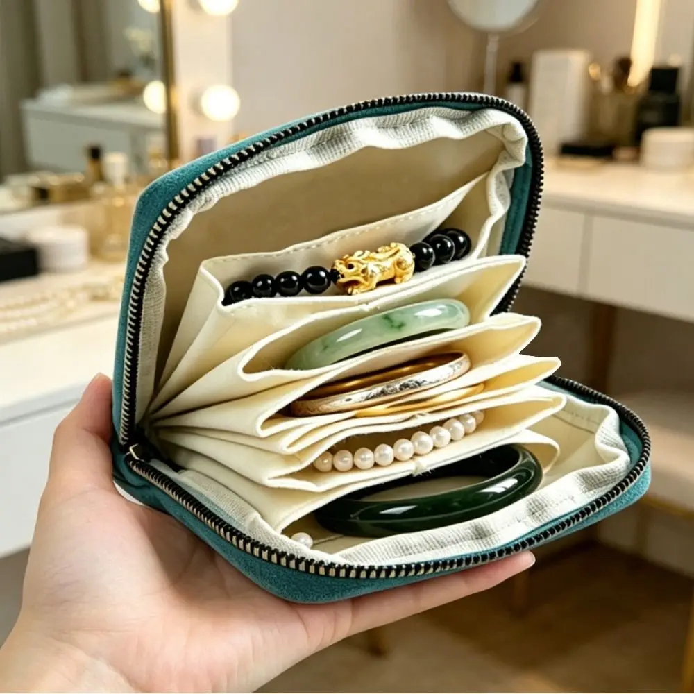 6-Layer Jewelry Storage Bag Portable Elegant Bracelet Display Pouch Anti-friction Anti-Scratch Jewelry Organizer Home Storage